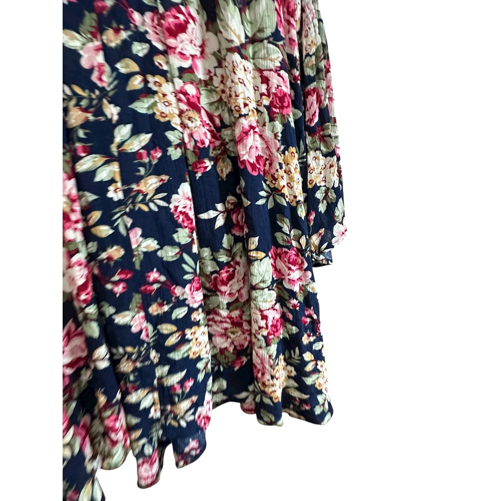 Umgee Floral Print Dress Women's Size M Long Sleeve Navy Pink Flowers - Picture 3 of 6
